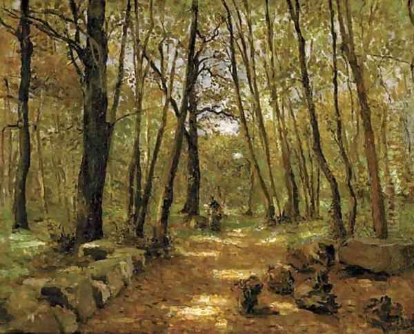 A sunlit wood Oil Painting by Leon Germain Pelouse