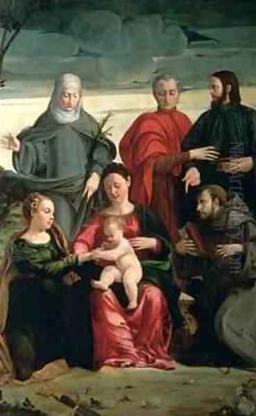 The Mystic Marriage of St. Catherine with St. Francis, St. Clare, St. Cosmas and St. Damian Oil Painting by Gaspare Pagani