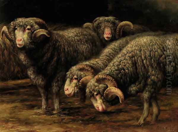 Ewes grazing Oil Painting by Bela Pallik