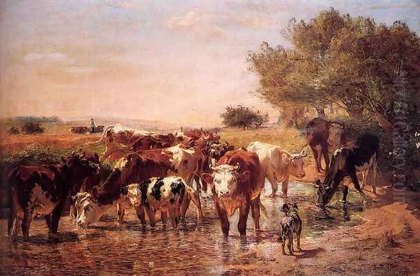 The Watering Hole Oil Painting by Giuseppe Palizzi