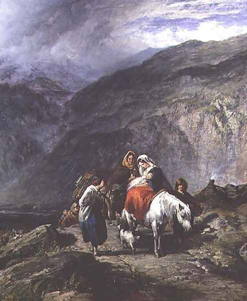 Gypsy family on a mountain track Oil Painting by Paul Falconer Poole