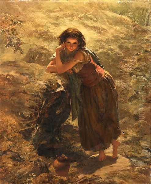 The girl at the well Oil Painting by Paul Falconer Poole