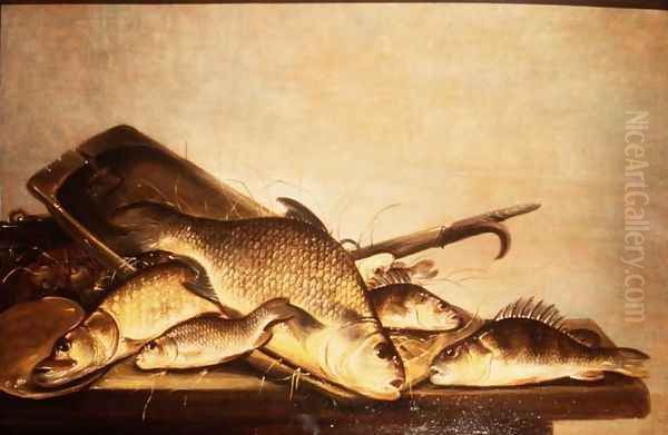 A Still Life of Perch and Pike Oil Painting by Pieter de Putter