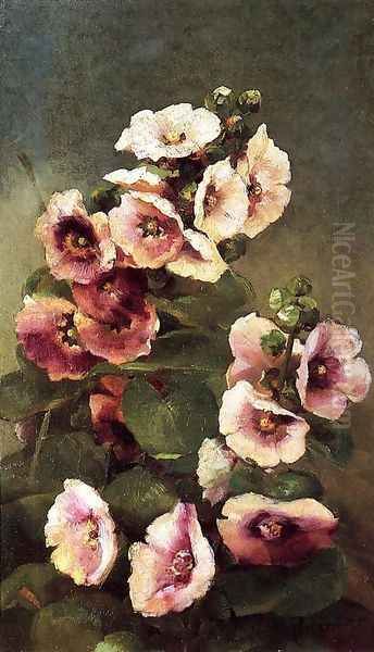 Pink Hollyhocks Oil Painting by Charles Ethan Porter