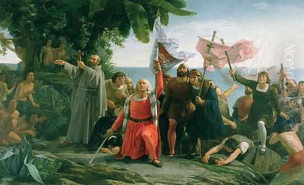 The First Landing of Christopher Columbus 1450-1506 in America, 1862 Oil Painting by Dioscoro Teofilo de la Puebla Tolin