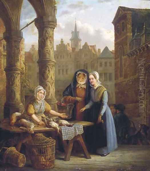 Ladies visiting a market Oil Painting by Willem Pouwelsen