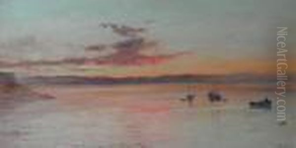 A Coastal Sunset Oil Painting by John MacWhirter