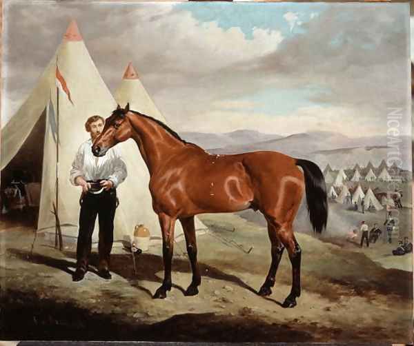 Sir Briggs, horse of Lord Tredegar 1831-1913 of the 17th Lancers, in Camp in Crimea 1854, 1856 Oil Painting by Alfred F. De Prades