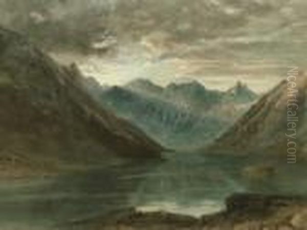 View Of A Mountain Loch Oil Painting by John MacWhirter