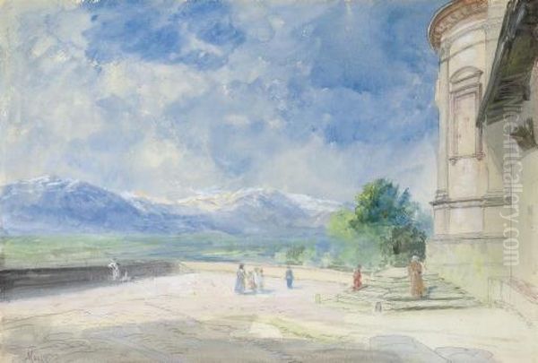 View Of The Alps From Monte Dei Cappuccini, Near Turin Oil Painting by John MacWhirter