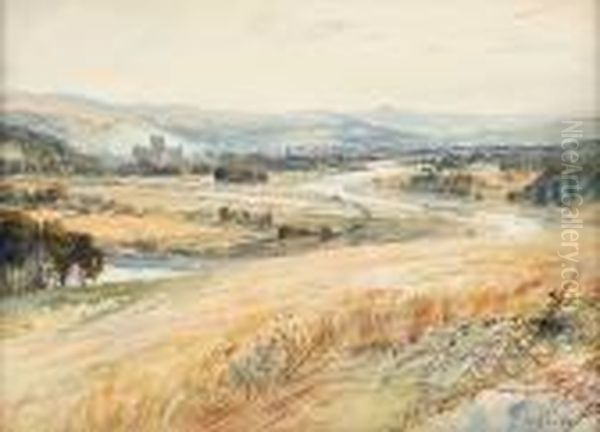 An Extensive Landscape With Village And Church In The Distance Oil Painting by John MacWhirter