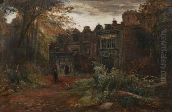 Gentleman And Hound In Front Of Old Manor House Oil Painting by John MacWhirter