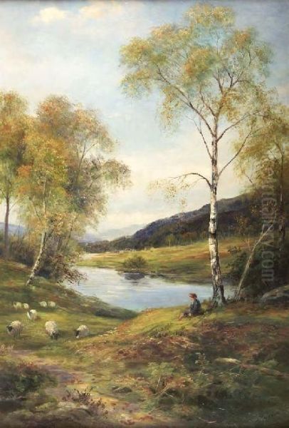 River Landscape With Silver Birch Oil Painting by John MacWhirter