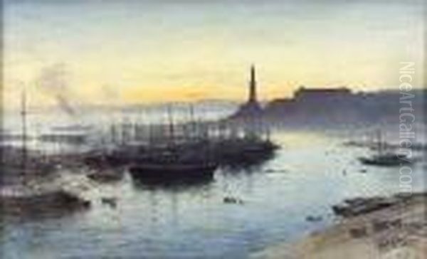 Genoa Harbour At Sunset Oil Painting by John MacWhirter