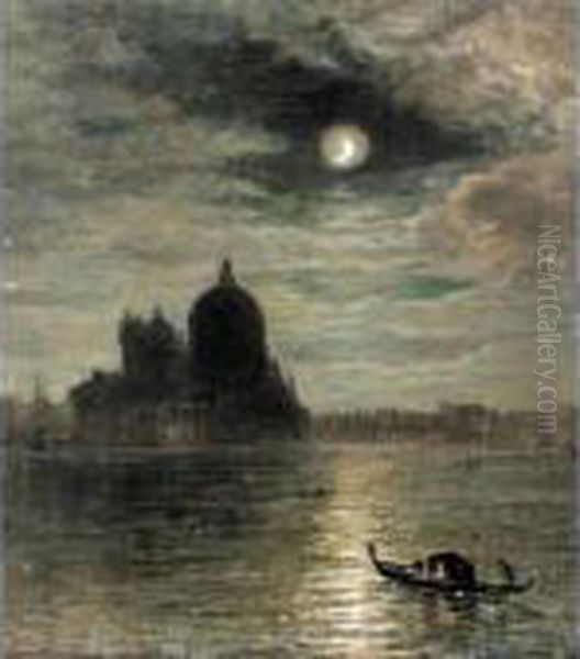 View Of The Lagoon Of Venice At Night, Looking Towards Santa Maria Della Salute Oil Painting by John MacWhirter