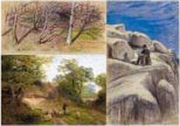 An Album Containing 
Approximately One-hundred-and-twenty-two Sketches Of British Rural 
Scenes, A Self Portrat Sketching, Studies Of Trees And Animals 
Andcoastal Scenes Oil Painting by John MacWhirter