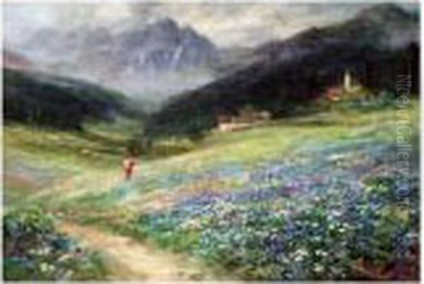 An Alpine Meadow Oil Painting by John MacWhirter