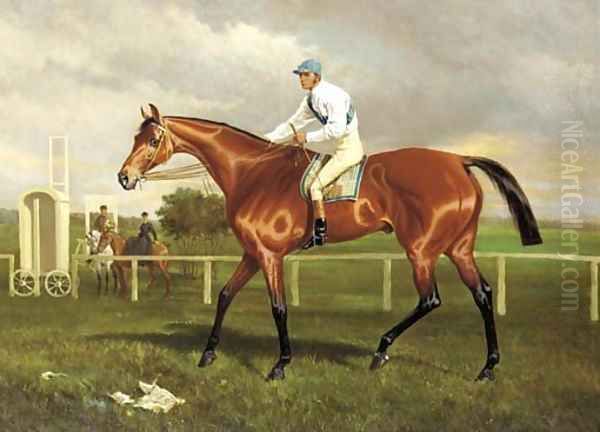 Robert the Devil with Jockey up on a racecourse Oil Painting by Alfred F. De Prades