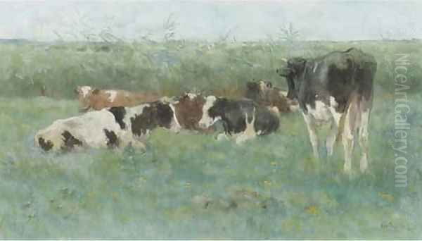 Cows in a meadow Oil Painting by Geo Poggenbeek