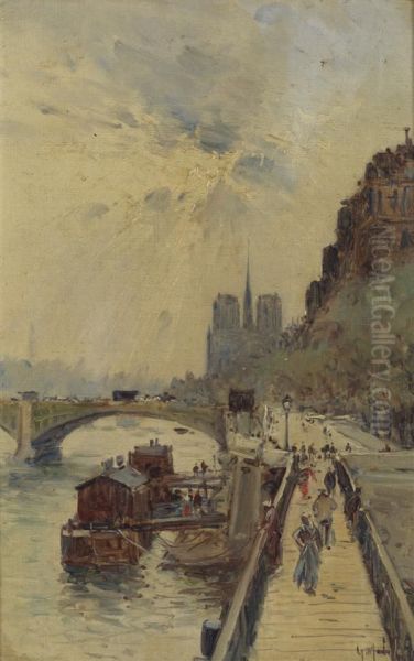 Quai De Seine Oil Painting by Gustave Madelain