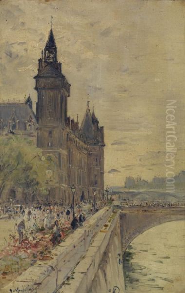 Les Quais De L'horloge A Paris Oil Painting by Gustave Madelain