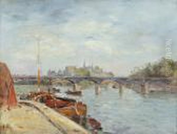 Quai De Seine Oil Painting by Gustave Madelain