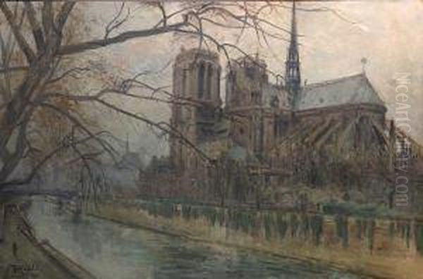 A View Of Notre Dame, Paris Oil Painting by Gustave Madelain