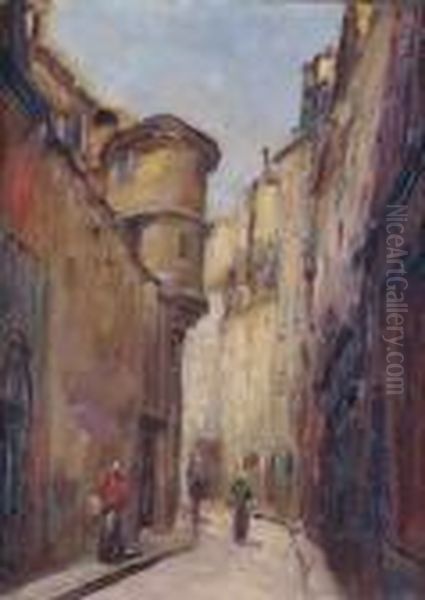 Paris, La Rue De L'hotel De Ville Oil Painting by Gustave Madelain