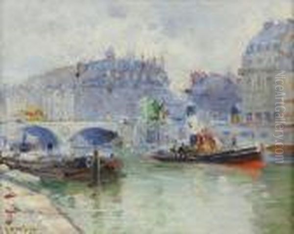 Paris, Les Quais Oil Painting by Gustave Madelain