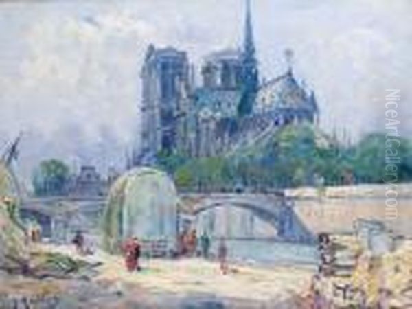 Paris, Notre-dame Et Les Quais Oil Painting by Gustave Madelain