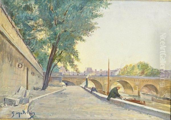 Les Quais A Paris Oil Painting by Gustave Madelain