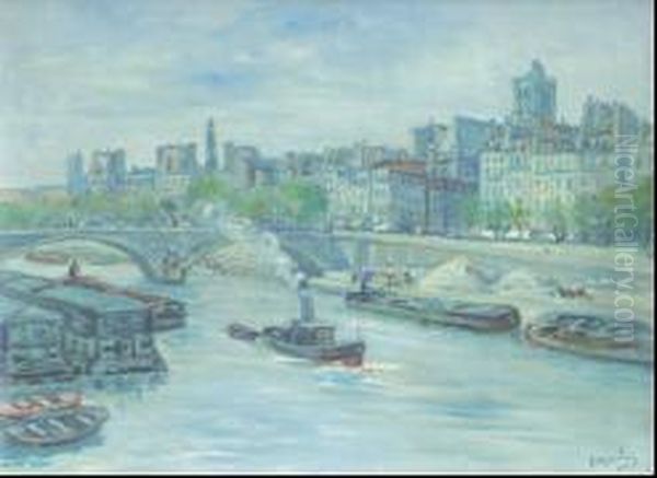 Paris, Le Pont Henri Iv Oil Painting by Gustave Madelain