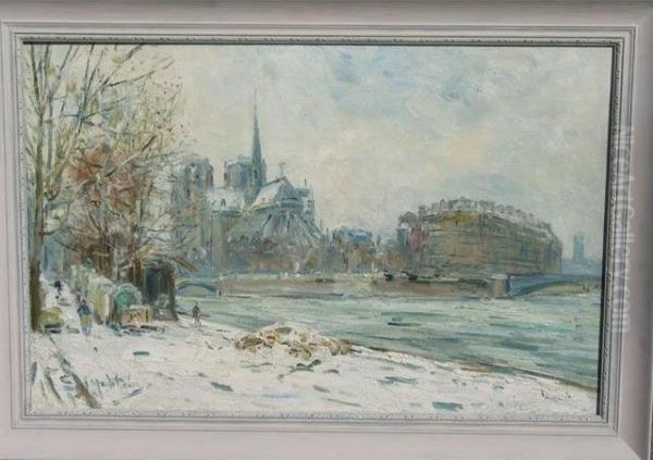 Vue De Notre Dame En Hiver Oil Painting by Gustave Madelain