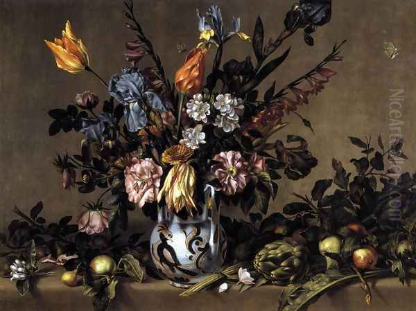 Still-Life with Flowers, Artichokes and Fruit c. 1660 Oil Painting by Antonio Ponce