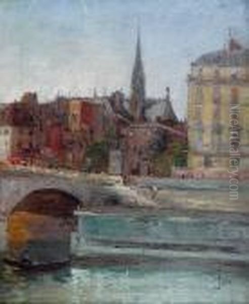 Sur Lesquais De Paris Oil Painting by Gustave Madelain