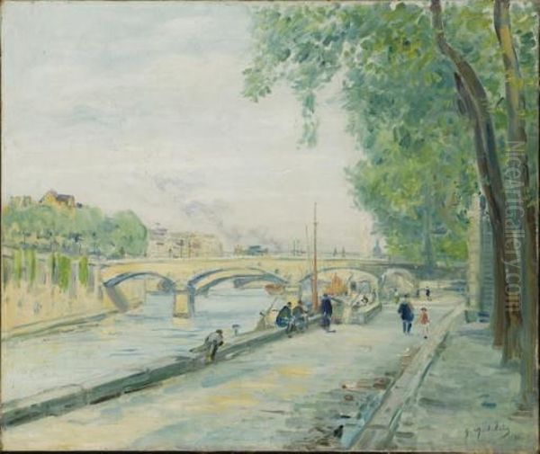 Bord De Seine Oil Painting by Gustave Madelain