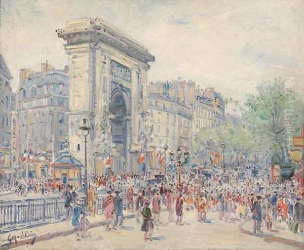 Porte Saint-denis Un 14 Juillet Oil Painting by Gustave Madelain