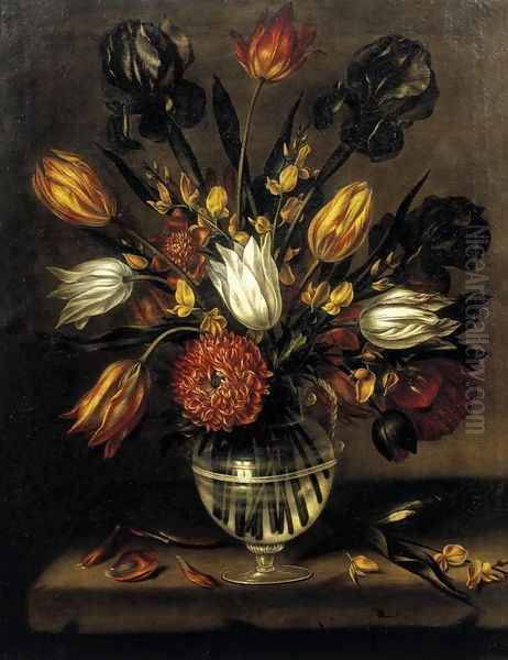 Vase of Flowers c. 1650 Oil Painting by Antonio Ponce