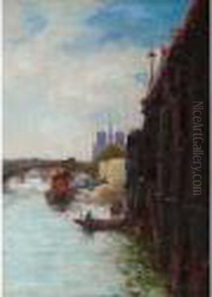 Bord De Seine Anime Vers Bercy Oil Painting by Gustave Madelain