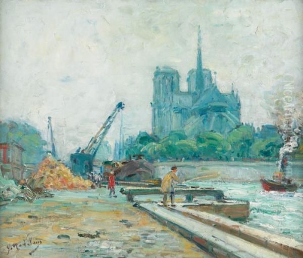 La Seine Et Notre Dame Oil Painting by Gustave Madelain