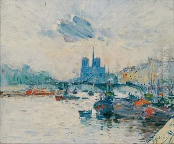 Vue De Notre-dame Et Du Pont De L'archeveche Oil Painting by Gustave Madelain