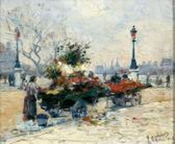 Le Marche Aux Fleurs Oil Painting by Gustave Madelain