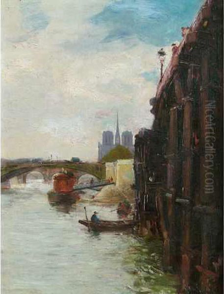 :bord De Seine Anime Vers Bercy Oil Painting by Gustave Madelain