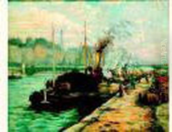 Remorqueur A Quai Sur La Seine Oil Painting by Gustave Madelain