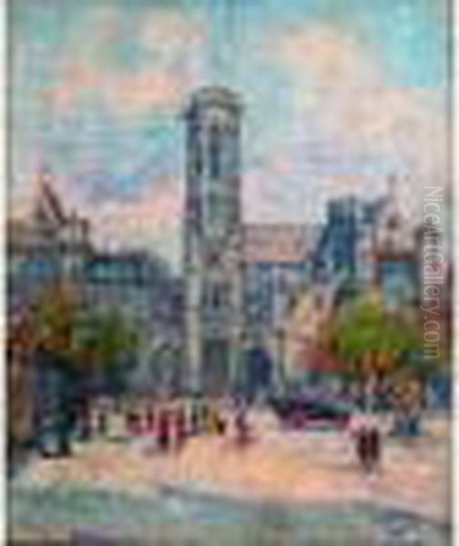  Animation A Paris Aupres De Saint-germain L'auxerrois  Oil Painting by Gustave Madelain