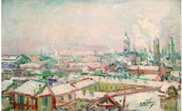 Panorama De Ville Sous La Neige Oil Painting by Gustave Madelain