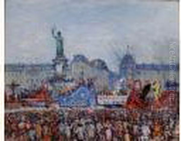 La Fete De La Mi-careme, Place De La Republique,1927 Oil Painting by Gustave Madelain