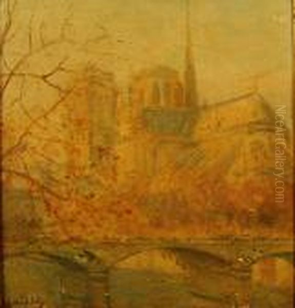 Notre Dame De Paris Les Derniers Rayons D'automne Oil Painting by Gustave Madelain