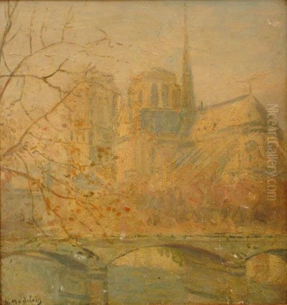 Notre Dame De Paris, Derniers Rayons D'automne Oil Painting by Gustave Madelain