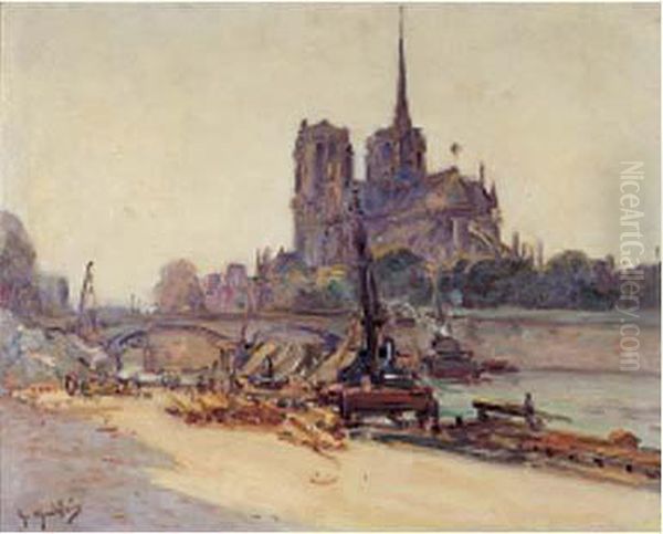 Paris, Notre-dame Et Les Quais De La Seine Oil Painting by Gustave Madelain